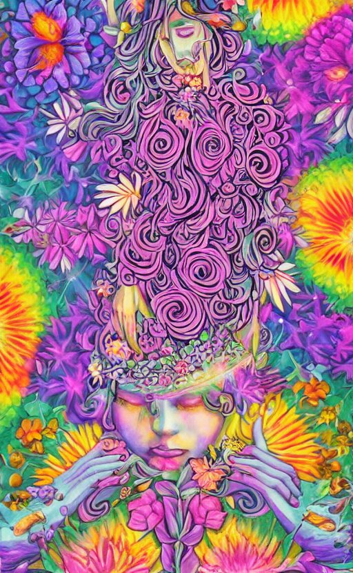 tranquil oblivion,  floral queen, artwork by artgem, art by lisa frank