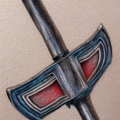  Colored pencil art on paper, Battle Axe, highly detailed, artstation, MasterPiece, Award-Winning, Caran d'Ache Luminance