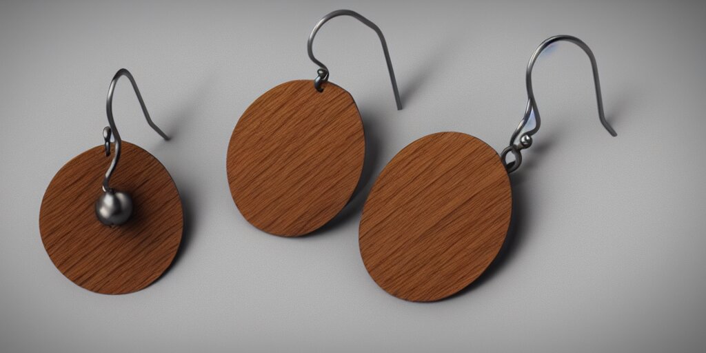 earring design, jewelry design, wood, nordic, material, product design, trending on artstation, cgsociety, photo realistic, design by ziva cph and isabel lennse, 8 k, unreal engine, c 4 d 