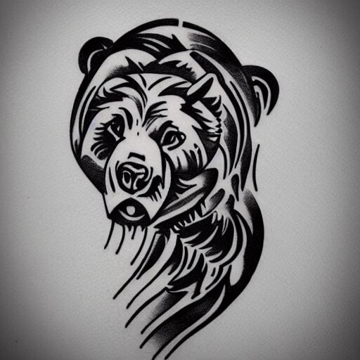 tattoo design, stencil, bear, fierce, 