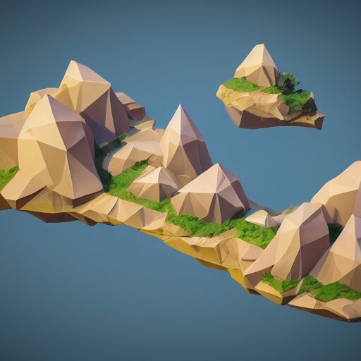 floating island in the sky, low poly, isometric art, 3d art, high detail, artstation, concept art, behance, ray tracing, smooth, sharp focus, ethereal lighting