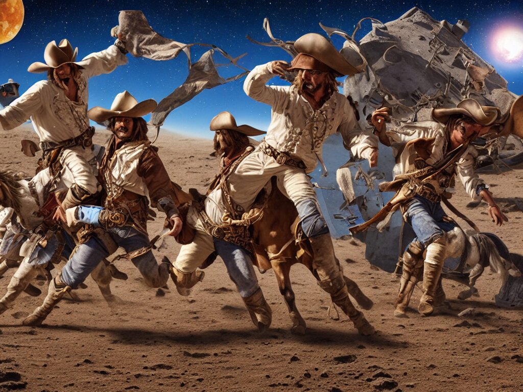 Lexica - Cowboys and pirates fighting on the moon, cowboys have horses ...