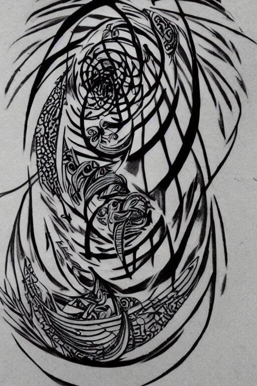 a simple tattoo design of birds flying in a 8 spiral, black ink, logo 