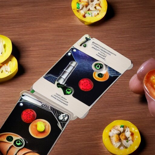 futuristic nft card game, professional food photography 