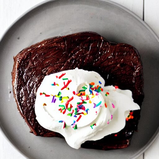 chocolate steak with whipped cream and sprinkles 