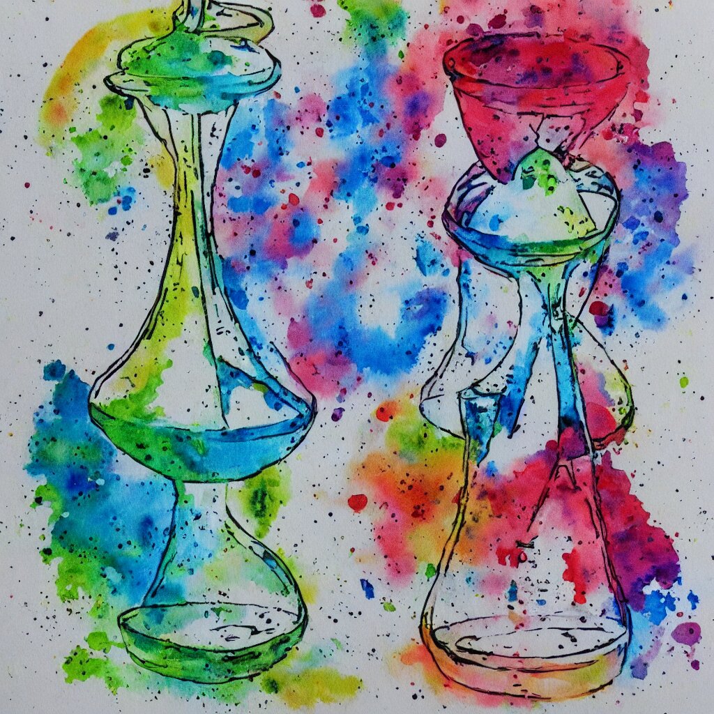 Splatter watercolor drawing of the hourglass of time