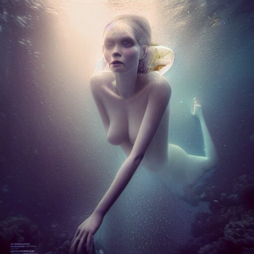 ultra realistic horror photo of a dimly lit translucent female alien creature underwater, very intricate details, focus, full frame image, curvy, model pose, artwork by anna dittmann and greg rutkowski, award winning 