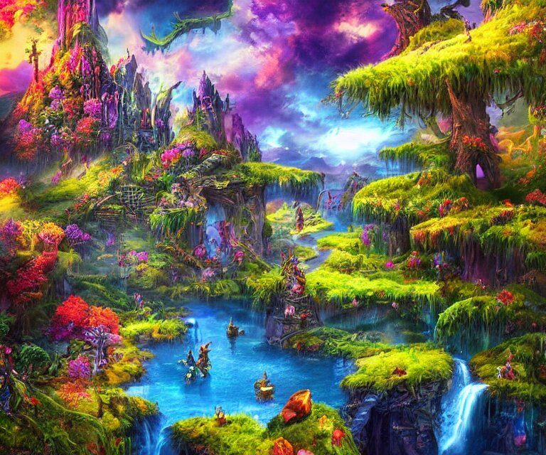 a mystical wonderland, high fantasy, magical elements, vibrant c 