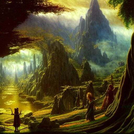 a beautiful and highly detailed matte painting of the lost elven land of avalon, celtic, psychedelic, epic scale, insanely complex, hyperdetailed, sharp focus, hyperrealism, artstation, cgsociety, 8 k, bright colors, by caspar friedrich, albert bierstadt, james gurney, brian froud, 