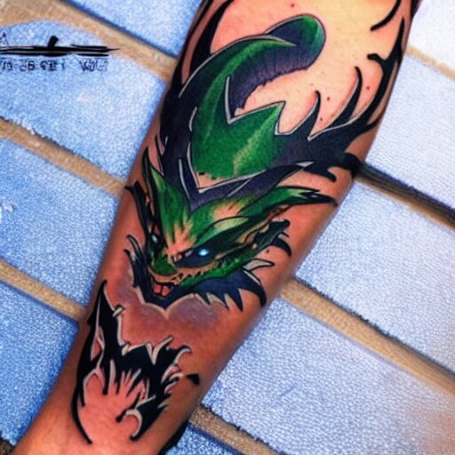 simple anime manga full color dragon!! Emerald and obsidian dragon, forearm tattoo, tattoo