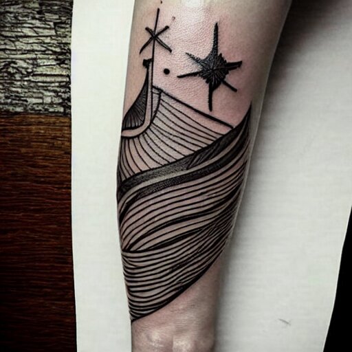 tattoo sketch of a ocean, on a yellow leg, ornamental, line art, minimalism 