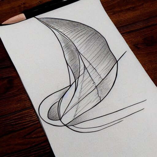 tattoo sketch of a sea, on a yellow paper, ornamental, line art, minimalism, tatto for leg 