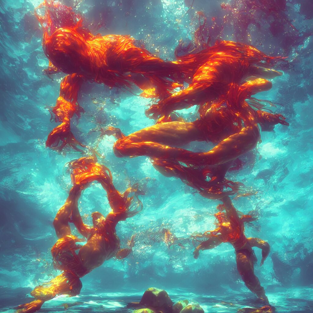 man underwater floating, vivid colors, sharp focus, digital art, Unreal Engine, Dramatic Lighting by Brom, trending on Artstation