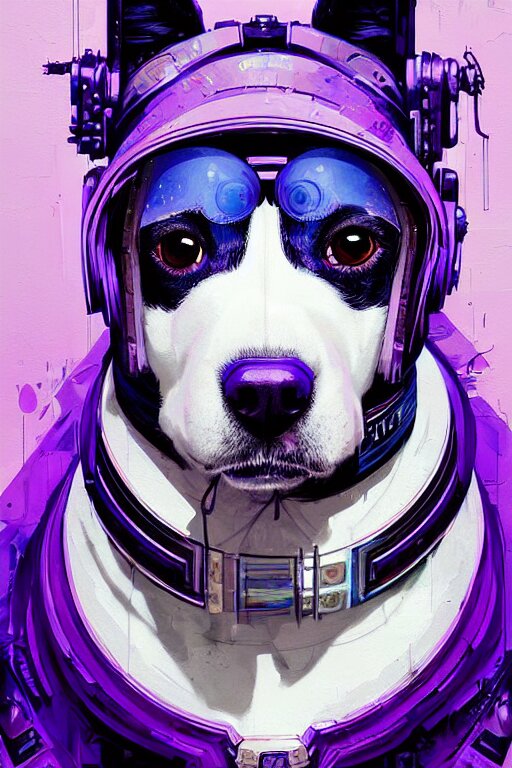 a beautiful portrait of a cute cyberpunk dog by sandra chevrier and greg rutkowski and wlop, purple blue color scheme, high key lighting, volumetric light, digital art, highly detailed, fine detail, intricate, ornate, complex, octane render, unreal engine, photorealistic 