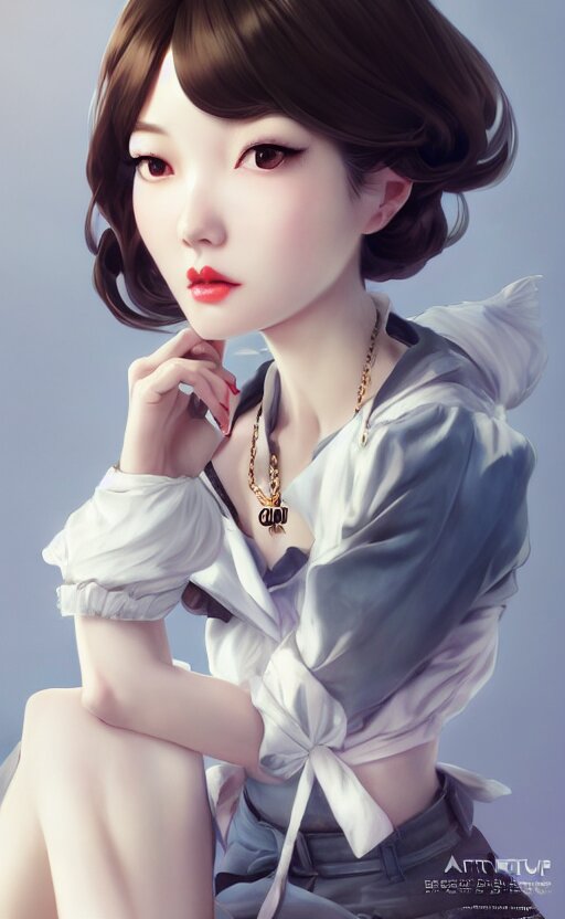 a pin up and beautiful fashion charming dreamlke korea girl with lv jewelry, character art, art by artgerm lau and kyoung hwan kim and and ilya kuvshinov and john singer sargent, hyperdetailed, 8 k realistic, symmetrical, frostbite 3 engine, cryengine, dof, trending on artstation, digital art 