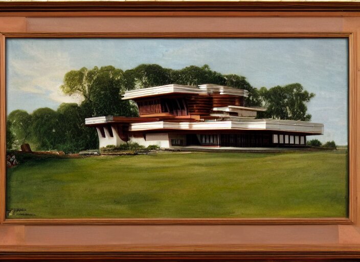 painting of a frank lloyd wright house in cape cod by thomas cole 