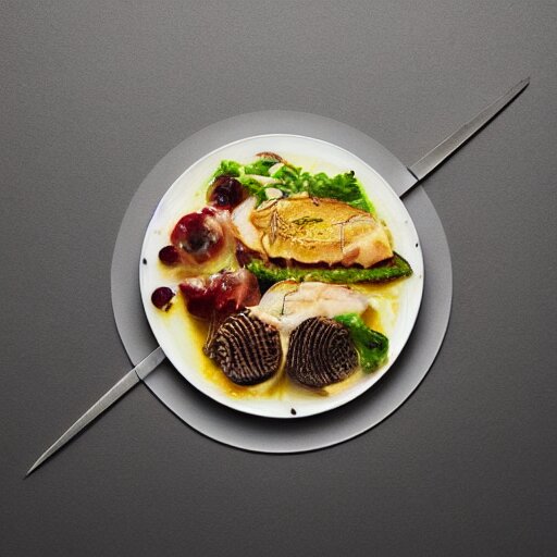 a meal of strange and disgusting, but also futuristic designer food, food photography