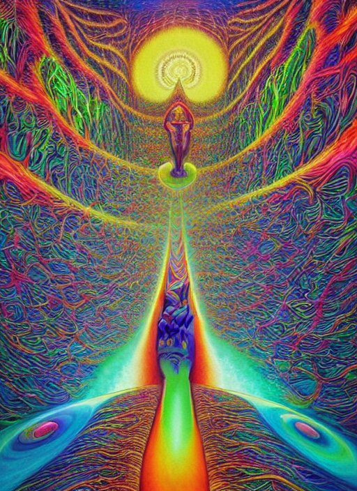 incredible ultra dimensional psychedelic experience time, while tripping on dmt, energy waves, trippy melting eyes, overwhelming psychosis of self - realization and burning awakening, masterpiece composition, by barclay shaw, louis dyer, pablo amaringo 