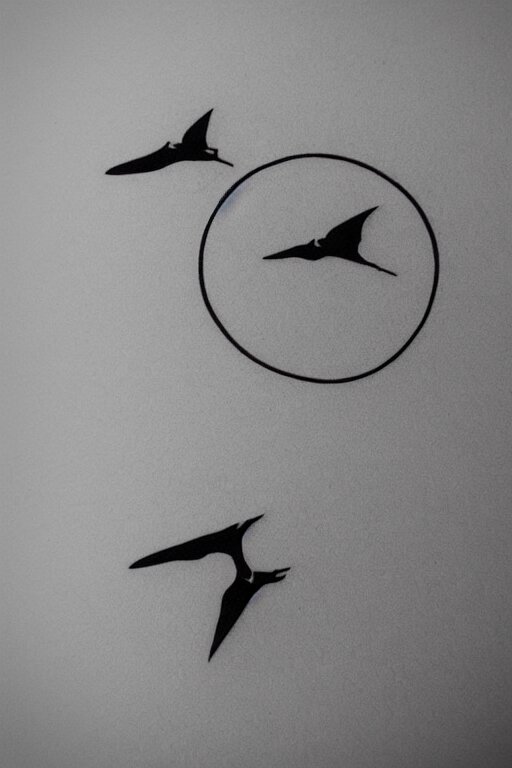 a beautiful tattoo design of minimalist swallows flying into spherical lines and simple basic shapes, black ink, abstract logo, line art 