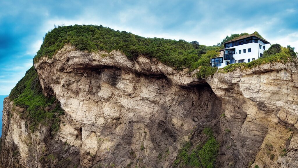 house built on the side of a cliff, award winning photo