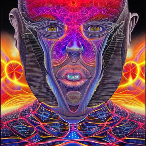 black void surrounding visions of the future by alex grey, award - winning, digital painting, hyperdetailed, cosmic 