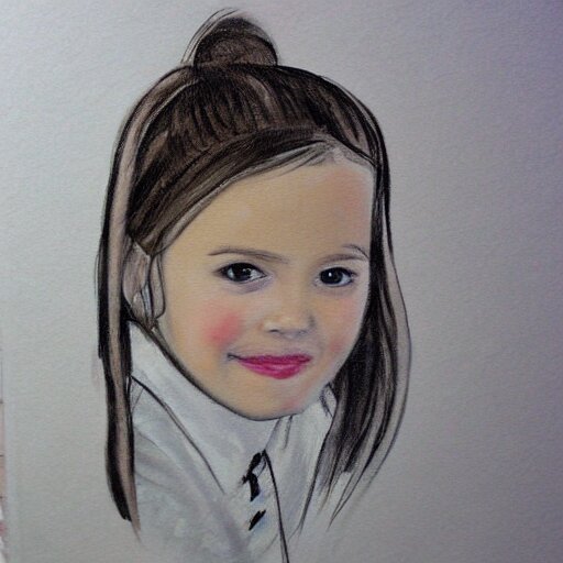 sketch painting of a portrait of a 8 year old girl 