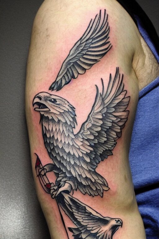 traditional American tattoo of an eagle with a fish in its talons by Samuele Briganti