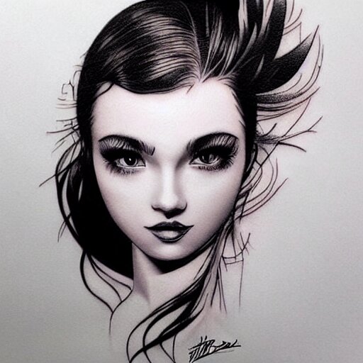 tattoo design, stencil beautiful portrait of a girl by artgerm, artgerm