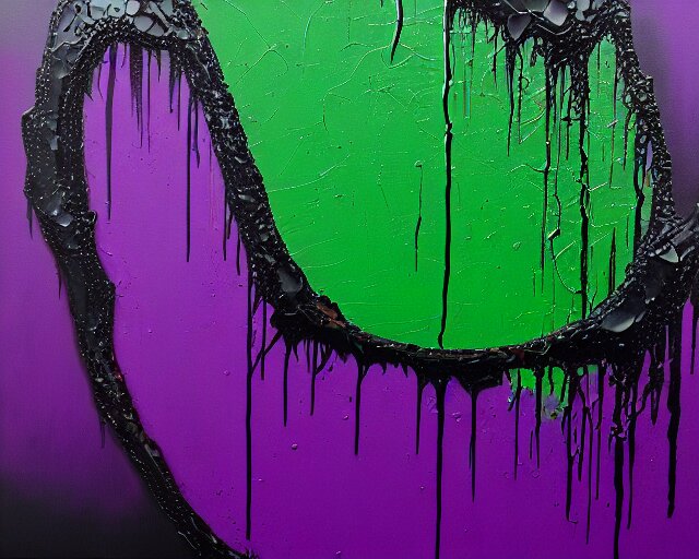 abstract painting in black, dark green, purple. 8k, dripping paint, paint spill, extreme detail, intricate detail, masterpiece, trending on artstation,