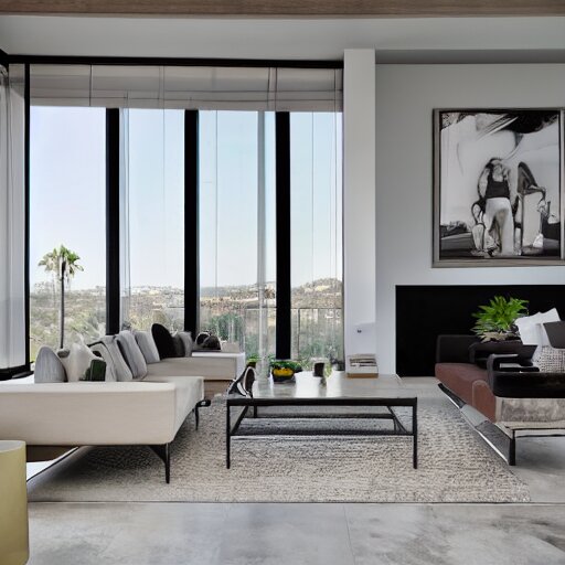 a modern villa living room in los angeles, hyper - realistic 