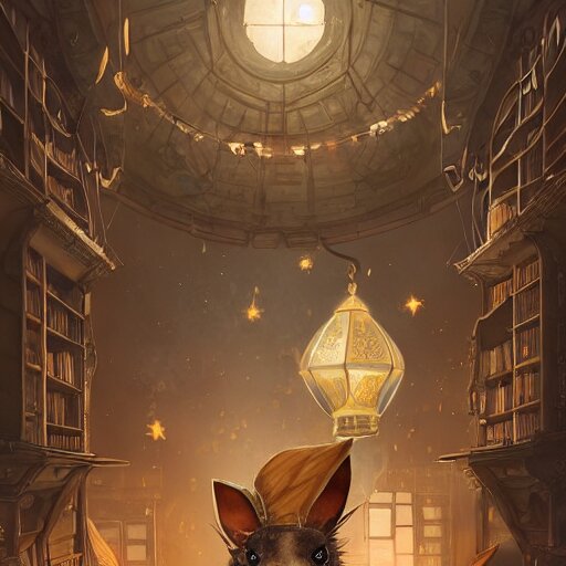 cute steampunk rabbit with a polygonal library walls and glass ceilings showing the stars and hanging silk drapery and tapestries, light dust, magnificent, close up, details, sharp focus, elegant, highly detailed, illustration, by Jordan Grimmer and greg rutkowski and PiNe(パイネ) and 薯子Imoko and 香川悠作 and wlop and maya takamura, intricate, beautiful, Trending artstation, pixiv, digital Art