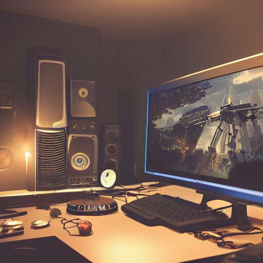 home studio for a radio streaming, realistic, octane render, cinematic, gaming system theme, lighting shadows, detailed illustration, 8 k, intricate details, oil painting 