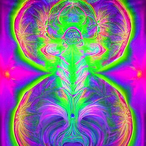 faceless, shrouded figure, powerful being, plant spirit, fractal entity, spirit guide, light being, pearlescent, shiny, glowing, ascending, chromatic aberration, prismatic, weird, odd, surreal, smooth, shaman, symmetry, subtle pattern, pastel colors, ghostly, visions, visionary art