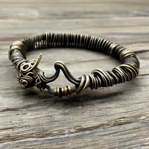 poseidon cultists bangle, bronze wire, intricate poseidon style, ancient mediterranean jewelry, fine craftsmanship