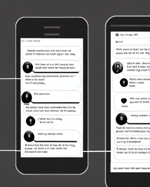 a wireframe for a social chat application, black and white user experience 