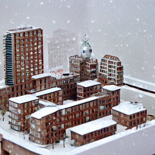 a snow globe diorama with a soviet apartment building in it, brutalism, isometric, physically based rendering, 1 9 9 0's 