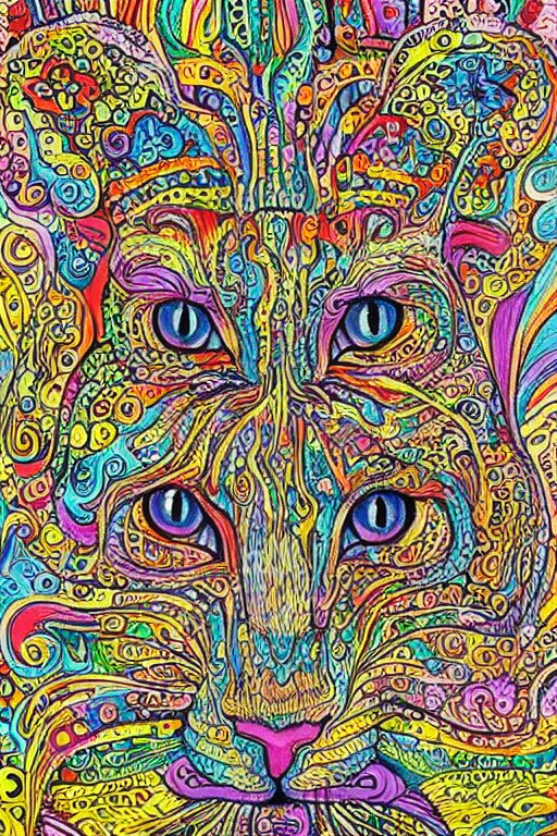 Psychedelic cats in the style of Louis Wain