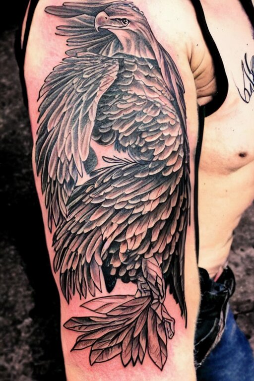 traditional American tattoo of an eagle with a fish in its talons by Samuele Briganti