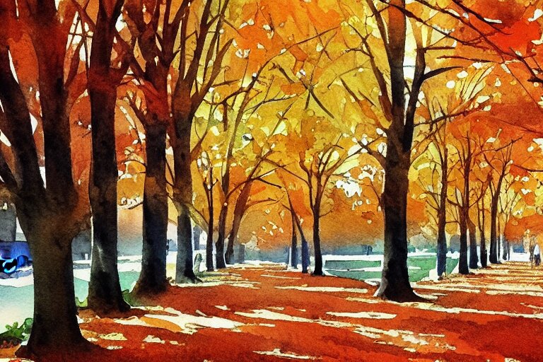 avenue autumn watercolor pen light color on artstation 