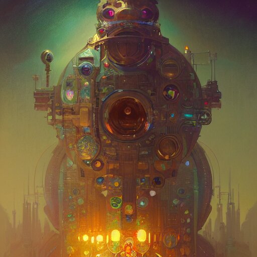 a highly detailed digital image of an imagination machine, concept art, artstation, cgsociety, very detailed, intricate, detailed illustration, by greg rutkowski and alphonse mucha, Paul Lehr and Beeple, iridescent accents, ray tracing, product lighting, sharp, smooth, masterpiece