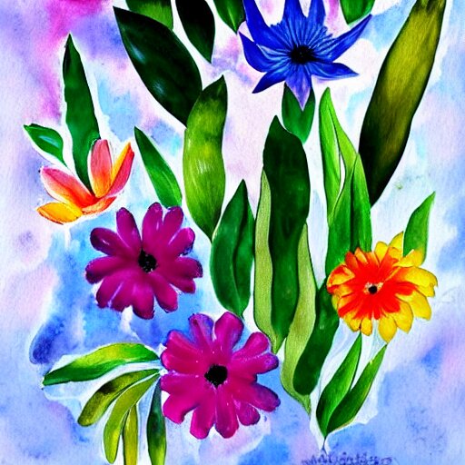 painting of colorful wild flowers frida kahlo style in Watercolor