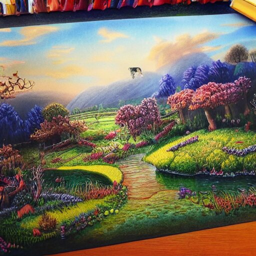 dreamscape little countryside landscape colored pencil, highly detailed, highly accurate, deep aesthetic, 8 k, highly ornate intricate details, cinematic lighting, rich colors, ray tracing, hyperrealistic, photorealistic, cinematic landscape, trending on artstation, 