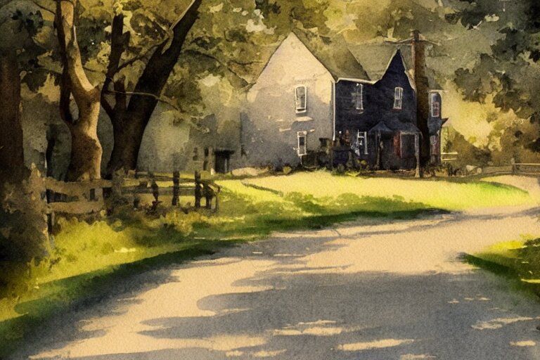 country road store goose watercolor trending on artstation 