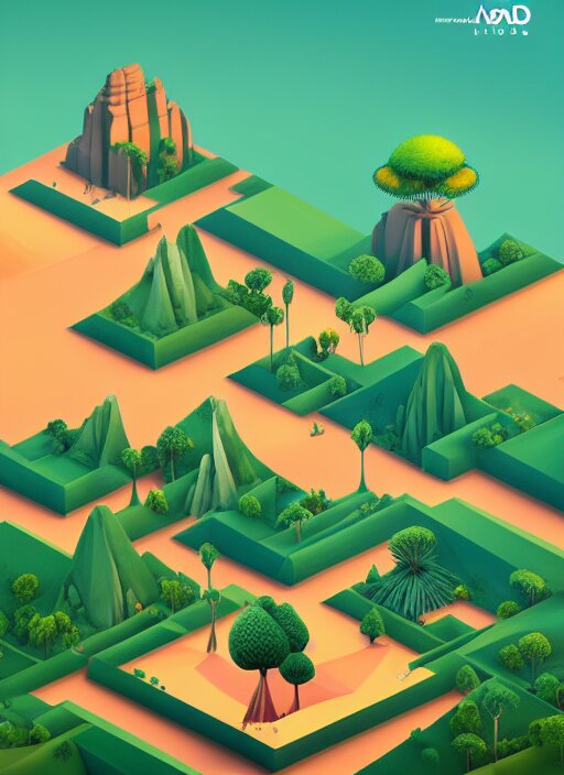 a low poly isometric render of madagascar with baobab trees in the style of monument valley, intricate, elegant, smooth shading, soft lighting, illustration, simple, solid shapes, by magali villeneuve, jeremy lipkin and michael garmash, rob rey and kentaro miura style, octane render, midsommar 