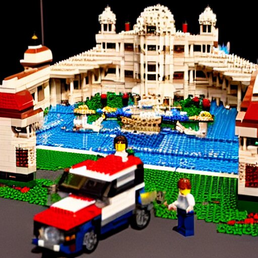 mar - a - lago lego set, fbi agents on the lawn, raid, tilt shift photography 