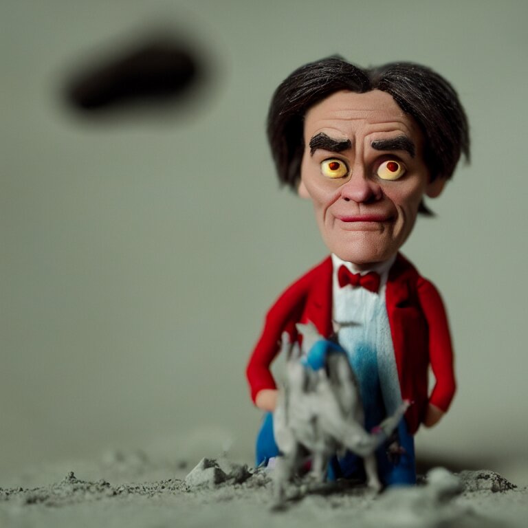 a cinematic film still of a claymation stop motion film starring jim carrey, shallow depth of field, 8 0 mm, f 1. 8 