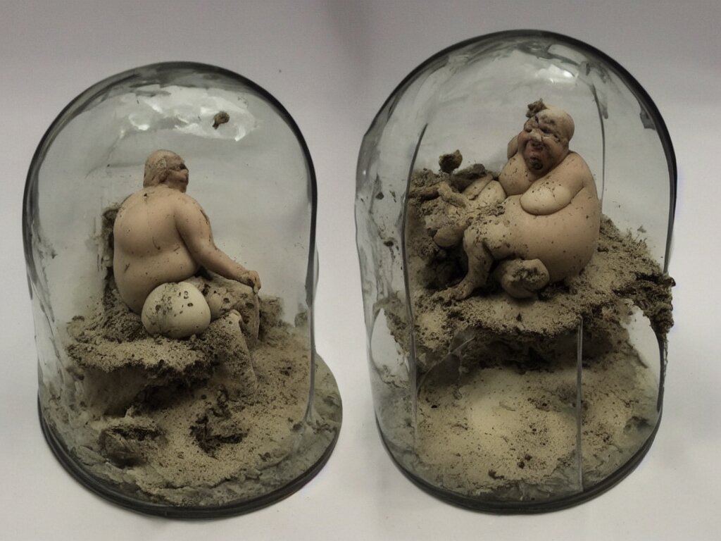 miniature 3d clay melt fat human dirty grime and fith in a glass dome!dream miniature 3d clay melt fat human dirty grime and fith in a glass dome