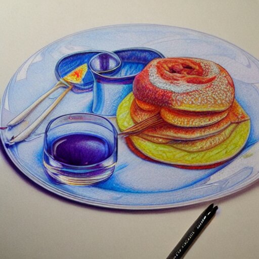  Colored pencil art on paper, Five star morning breakfast, highly detailed, artstation, MasterPiece, Award-Winning, Caran d'Ache Luminance