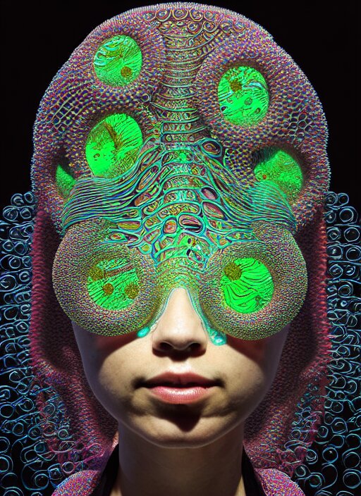 3 d goddess medium shot profile portrait. beautiful intricate highly detailed mask made entirely of bubbles and dragonfly wings. optical mineralogy, chitin, oil on water, reflections, refractions, creature, artwork by yayoi kusama, tooth wu and wlop and beeple and greg rutkowski, 