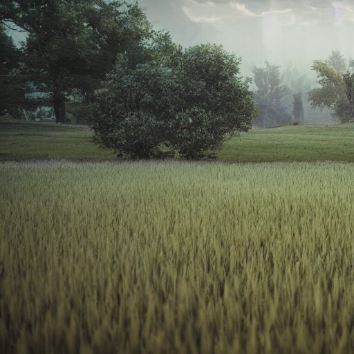 landscape field, hyperrealistic, cinematic, unreal engine 5, rain 